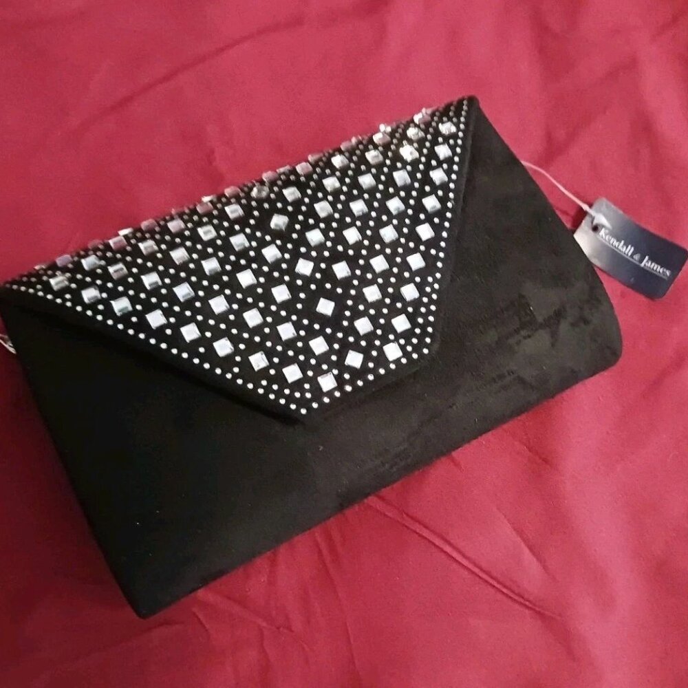 Kendall & James Jewel Front Black Formal Velvet Shoulder Bag